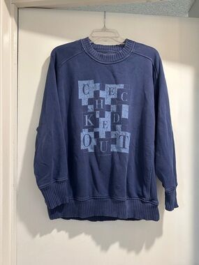 aerie Navy Graphic Crewneck Sweatshirt